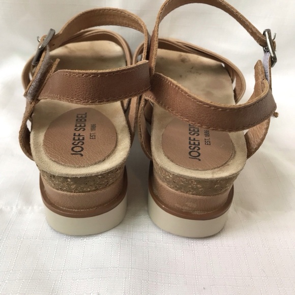 Josef Seibel Womens Size 41 Belluno Leather Sandals Ankle Strap Shoes Tan - Picture 6 of 11
